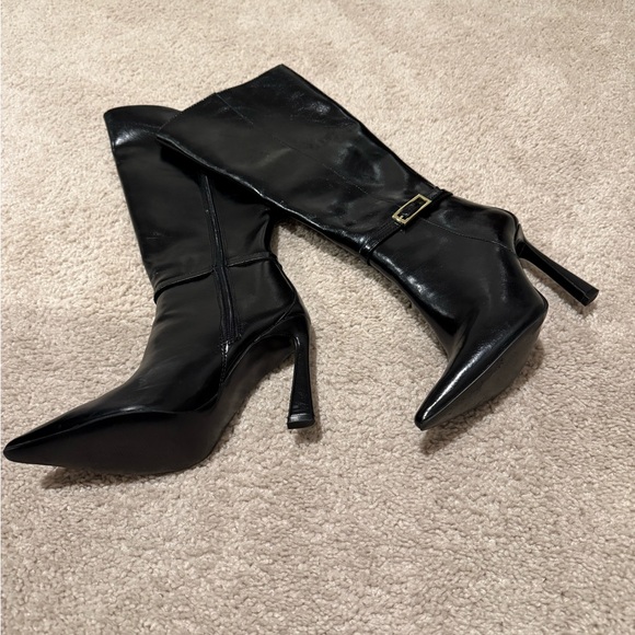 Black Leather Knee-High Boots - Picture 3 of 4